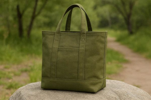 Olive Green Minimalist Canvas Tote Bag Multi Purpose for Work and Outdoor