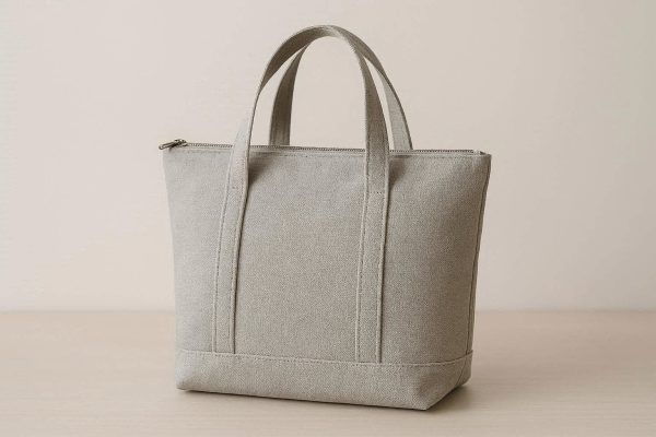 4 Gray Minimalist Canvas Tote Bag with Zipper Closure for Secure Storage