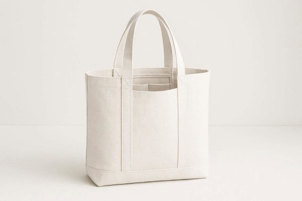 White Minimalist Canvas Tote Bag with Internal Pocket for Organization