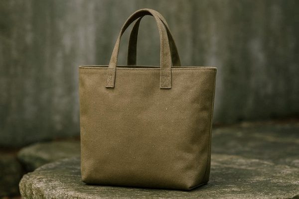 7 Khaki Minimalist Canvas Tote Bag Waterproof Coated for Outdoor Use